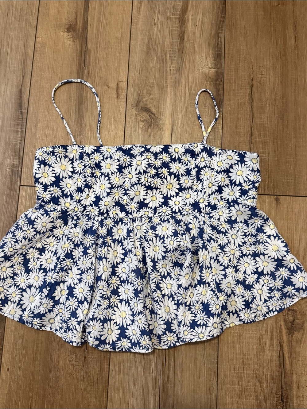 Free People blue Mia floral Printed pleated peplum Tank top